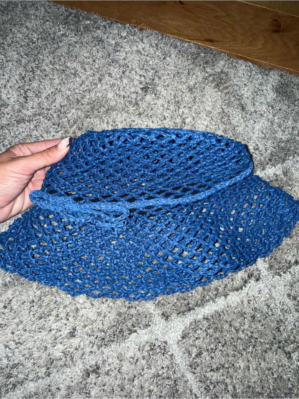Handmade Blue Crochet Bucket Hat - Women's Accessory
